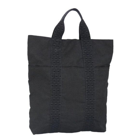 HERMES Her Line Cabas Tote Bag Nylon Gray Silver Auth bs19750 - Picture 1 of 16